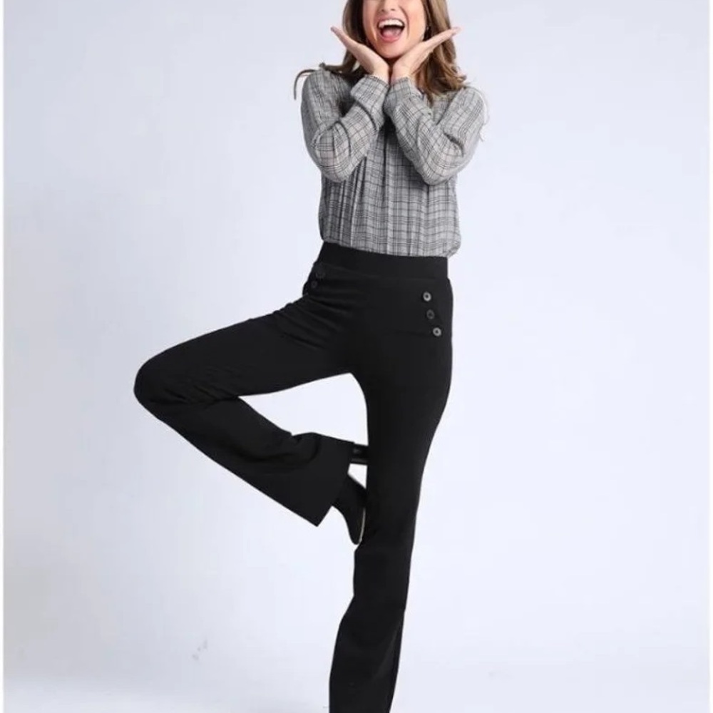 Betabrand Black Bootcut 6 Button Dress Yoga Pants - Women Small 32 inseam